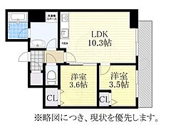 プレサンスレイズ千種今池II 2LDKの間取図画像