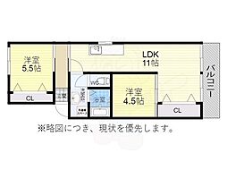 山田ハイツ 2LDKの間取図画像