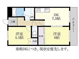 グランデージュ美咲 2DKの間取図画像