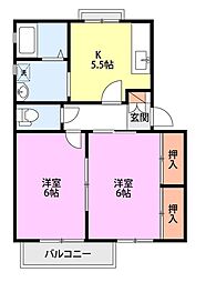 サンモールA棟 2Kの間取図画像