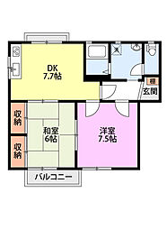 グリーンベールKAMEDAA 2DKの間取図画像