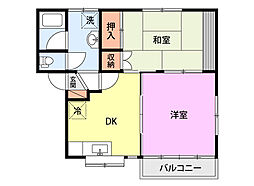 コーポ亀田駅前 2DKの間取図画像