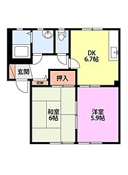 ボナール 2DKの間取図画像