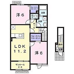 カンポンパラダイス 2LDKの間取図画像