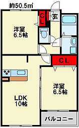高峰第6晴和ビル 3階2LDKの間取り