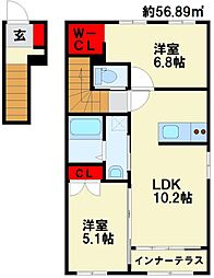 Laule’a貴船 2階2LDKの間取り