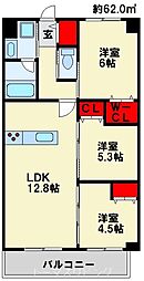 コンダクトレジデンス下城野 9階3LDKの間取り