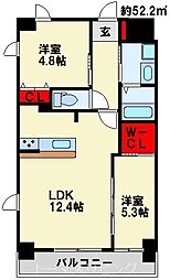 JR鹿児島本線 門司駅 徒歩18分の賃貸マンション 5階2LDKの間取り