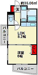 ラフィーネ小倉 1LDKの間取図画像