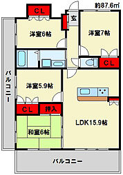 シャトレ大手町N 4LDKの間取図画像