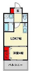 プルーム下到津 1DKの間取図画像