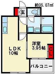 ウイングス砂津 1LDKの間取図画像
