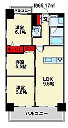 (仮称)コンダクトレジデンスTOKURIKI 3LDKの間取図画像