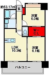 ヒルクレスト片野グランデI 2LDKの間取図画像