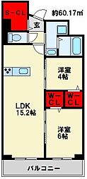 Mys Casetta Kokura～ミースカセッタ小倉～ 2LDKの間取図画像