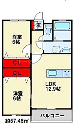 GRAN・JUNES重住 2LDKの間取図画像