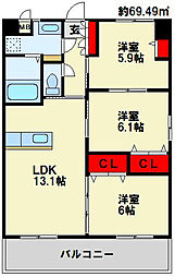 フローラ菜園場 3LDKの間取図画像