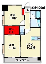 ヒルクレスト片野グランデI 2LDKの間取図画像