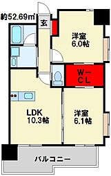 ヒルクレスト片野グランデI 2LDKの間取図画像