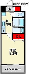 レジデンシャルHHADAIMON 1Kの間取図画像