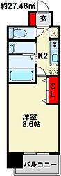 ベイプレイス小倉 1Kの間取図画像