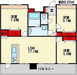 クラシオン社ノ木 3LDKの間取図画像