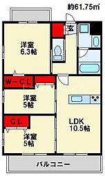 コンダクトレジデンス城野 3LDKの間取図画像