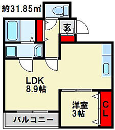 ラフィーネ門司港 1LDKの間取図画像