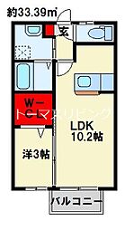 オーク上富野 1LDKの間取図画像