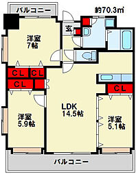 ニューサンリバー12番館 3LDKの間取図画像
