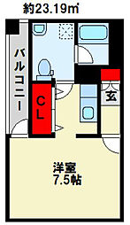 ボヌール三萩野 1Kの間取図画像