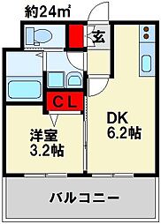 クラブオリエントNo.71トラストタワー 1DKの間取図画像