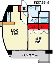 ウィルステージ古船場 1LDKの間取図画像