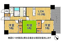 朝日プラザ高畑東 3LDKの間取図画像