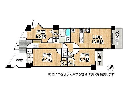 全居室に収納があり収納豊富な3LDKの間取りです