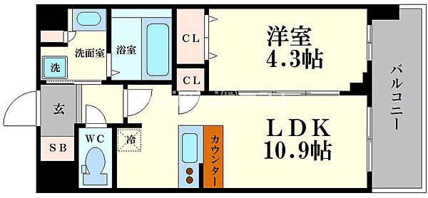 スプランディッド難波キャトル 403｜大阪府大阪市浪速区浪速東1丁目(賃貸マンション1LDK・4階・33.21㎡)の写真 その2