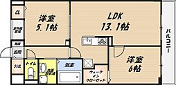 ブリオ安満 A棟 2LDKの間取図画像
