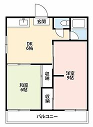 西武池袋線 西所沢駅 徒歩17分の賃貸アパート 2階2DKの間取り