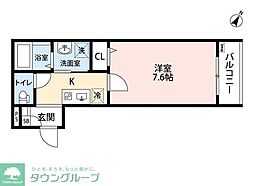 入間セイワレジデンスII 2階1Kの間取り