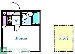 Kハイム2 1Kの間取図画像