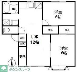 メンバーズタウンかすみD棟 2LDKの間取図画像
