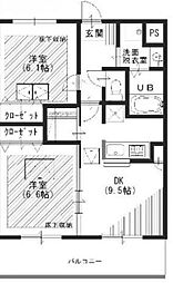 ルネスカトレアコート 2DKの間取図画像