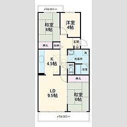 UR都市機構コーポレート美原1号棟 3LDKの間取図画像