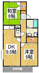 ドゥエル所沢B 2DKの間取図画像