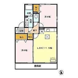 セジュール新町C 2LDKの間取図画像