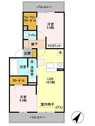 ラ・グラシューズB 2LDKの間取図画像