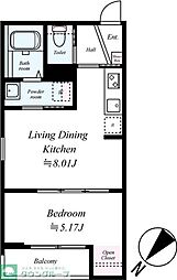 坂戸市関間4丁目アパート 1LDKの間取図画像
