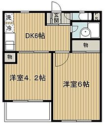 スカイ狭山市 2DKの間取図画像
