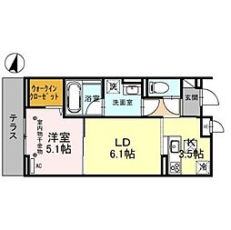 ONARIGOTEN-D 1LDKの間取図画像