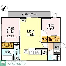 坂戸市関間4丁目アパート 2LDKの間取図画像